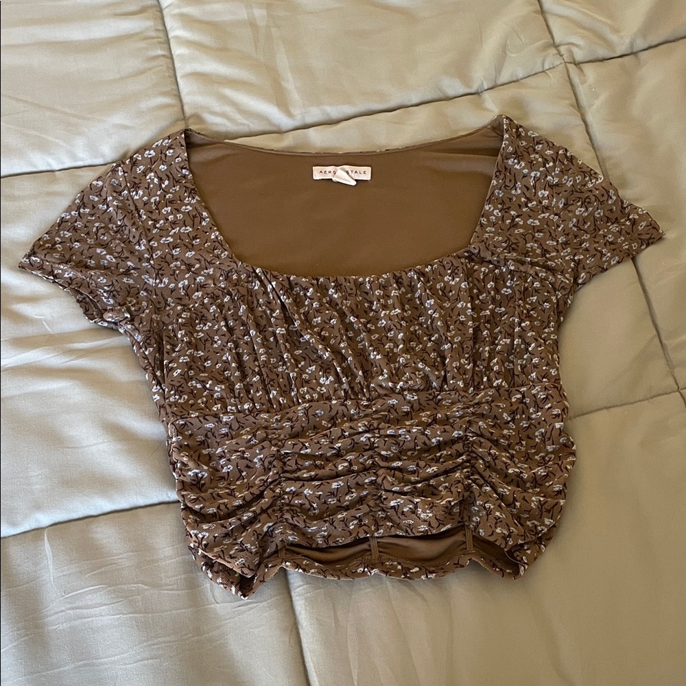 Brown and Blue Floral Aeropostale Crop Top